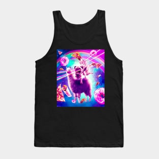 Laser Eyes Space Cat Riding Pug, Llama  - Rainbow Tank Top